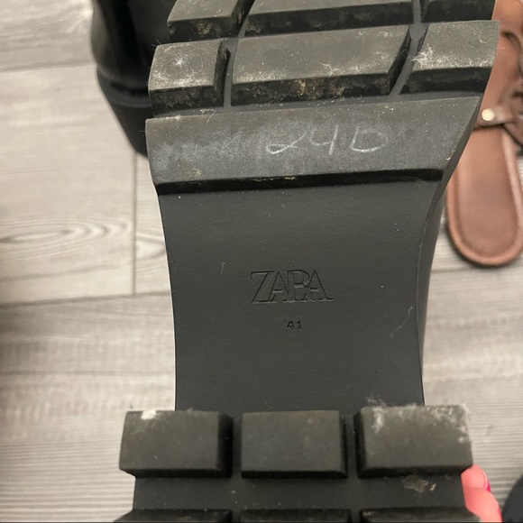 Zara Black Leather Lug Ankle Chunky Platform Boots - Picture 8 of 10